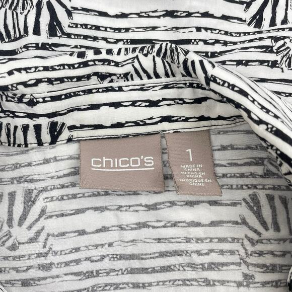 Chico's Zebra Stripe Printed Button Front Shirt Black White Size 1/ M - Picture 7 of 7